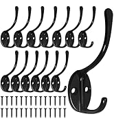 Homanu 14 Pack Coat Hooks Wall Mounted with 28 Screws, Heavy Duty Black Towel Hooks Metal Double ...
