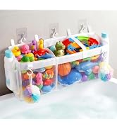 Extra Large Openings Bath Toy Organizer with 2 Compartments and Multiple Pockets, Quick-Dry Mesh ...