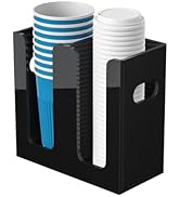 WINFFOR Disposable Cup Organizer Dispenser - 2 Compartments Black Acrylic Cup and Lid Holder with...
