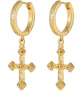 Pikvyo 18K Gold Plated Delicate Cross Dangle Earrings for Women men- Hypoallergenic Cubic Zirconi...