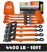AUGO Heavy Duty Ratchet Straps & Soft Loops – Pack of 4 Extra Strong 1.5” by 10’ Ratchet Straps w...
