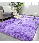 FlyDOIT Purple Tie-Dyed Large Rugs for Living Room, 4x6 Feet Shaggy Rug Fluffy Throw Carpets, Ult...