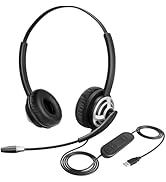 USB Telephone Headset with Noise Cancelling Microphone, Wired Headphones with Mic for PC Laptop M...