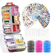 3 Pack 14 Grids Travel Pill Organizer Box with 415-Pcs Medicine Name Labels - Pocket Daily Pharma...