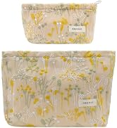 getgto 2 Pcs Makeup Bags, Large Cosmetic Bag Travel Toiletry Bag Organizer for Women, Embroidery ...
