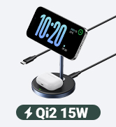 UGREEN Qi2 15W 2-in-1 Wireless Charging Stand, Fast Wireless Charger for iPhone 17 16 15 14 13 12...