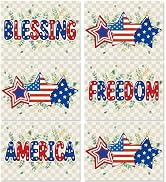 Veterans Day Placemats Set of 6 4th of July Patriotic American Flag Stars Plastic Table Mats Euca...