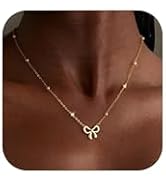 Thaivor Gold Necklace for Women Dainty Bow Necklace 14K Gold Plated Cute Choker Necklace Small Bo...
