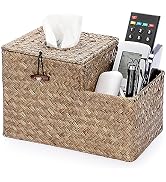 Sumnacon Square Woven Tissue Box Cover - Decorative Cube Tissue Box with Side Organizer, Rustic S...