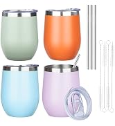 MEZMUT 12 Oz Insulated Wine Tumbler with Lid Double Wall Vacuum Stainless Steel Wine Glass Coffee...