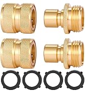 Sanpaint 3/4 Inch Brass Garden Hose Fitting Quick Connector Male and Female Set, 2 Set