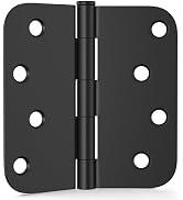 3 Pack Door Hinges 4 Inch, Matte Black Hinges with 5/8" Radius & Square Corners, Removable Pin, E...