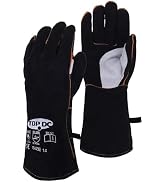 TOPDC Fireplace Gloves 14 Inches Welding Gloves Fire/Heat Resistant Leather Durable & Flexible fo...