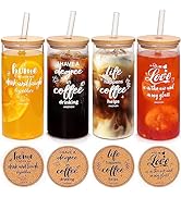 ANOTION Coffee Cups with Lids and Straws 4 Packs, 24oz Ice Coffee Cup Tall Drinking Glasses Tumbl...