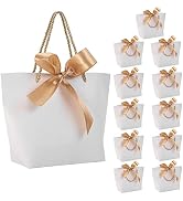 WLUSEAXI 12Pack White Gift Bags,Small Gift Bags with Handles Party Favor Bags with Gold Bow Ribbo...