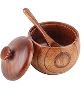 Hapivida Wood Salt Spice Box with Lid Spoon, Salt Cellar Salt Pepper Keeper Spice Bowls for Cooki...