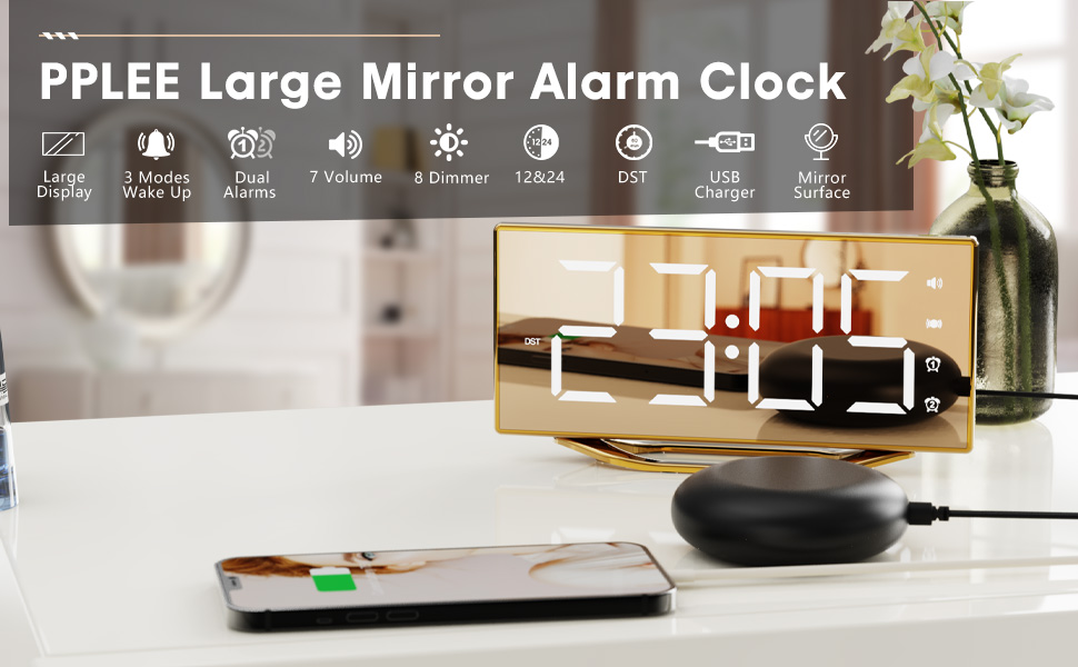 large mirror alarm clock