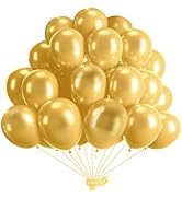 EMART 60pcs Metallic Gold Balloons 12 Inch with Ribbon, Latex Helium Quaility for Birthday, Weddi...