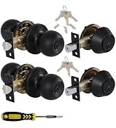 (2 Sets) All Keyed Same Entry Knobs&Single Cylinder Deadbolt for Exterior Front Doors, Matte Blac...