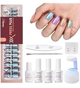 Beetles X Press Gel Nails Kit - Fizz Aurora | 7 Colors Spring Cat Eye Press On Nails Short Square...
