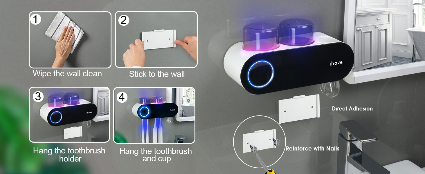 Toothbrush Holders for Bathrooms, UV Toothbrush Sanitizer and Holder Smart Home Bathroom
