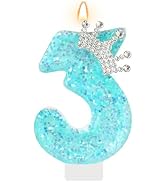 AKURIEEY Light Blue Birthday Candle Number 3 Candle Cake Candles Cupcake Decorations Party Decor ...