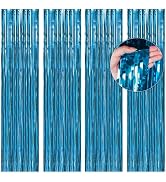 BTSD-home Aquamarine Foil Fringe Curtain, Metallic Photo Booth Backdrop Tinsel Door Curtains for ...