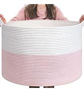 INDRESSME XXXLarge Storage Basket with Handle, Pink Laundry Basket for Nursery Stuffed Animal Sto...