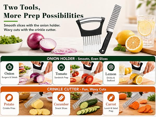 Onion Holder for Slicing & Crinkle Cutter