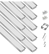 10-Pack 6.6ft/2Meter Silver Recessed LED Channel System with Milky Cover, End Caps, and Mounting ...