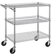 Finnhomy 3 Tier Heavy Duty Commercial Grade Utility Cart, Wire Rolling Cart with Handle Bar, Stee...