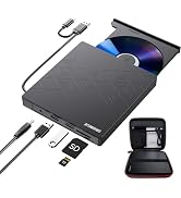 ORIGBELIE External CD DVD Drive, CD Burner USB 3.0 with 2 USB Ports and 2 TF/SD Card Slots, Optic...