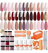 Modelones Dip Powder Nail Kit Starter, 20 Colors Pink Red Brown Dipping Powder Liquid Set Base&To...