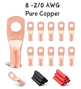 RED WOLF 8 AWG 1/4" Battery Cable Lug 12 PCS w/3:1 Heat Shrink Tubing for Wiring Insulation Black...