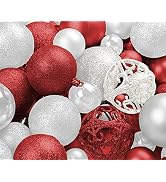 R N' D Toys 100 Red and White Christmas Ornament Balls Shatterproof + 100 Metal Ornament Hooks, H...