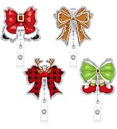 Christmas Badge Holder Retractable Clip - Cosmisun 4 Pcs Badge Reel with Alligator Clip Glitter X...
