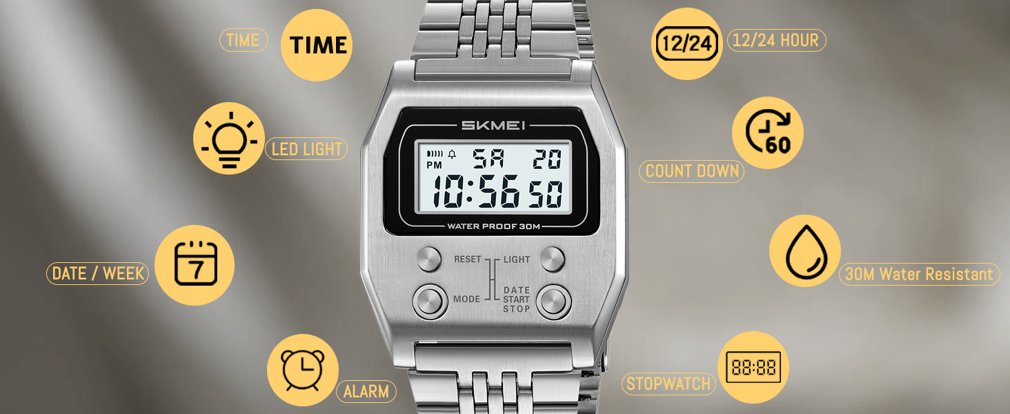 Fashion Men Watch with Date, Alarm, Stopwatch, Count Down