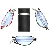 Yiwaeye Foldable Half Frame Reading Glasses Anti Blue Light UV, Compact Semi-moon Readers with Po...
