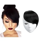 SARLA Side Hair Bangs Clip in Off Black One Piece Straight Synthetic Bangs Extension for Women