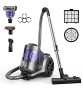 HawKam 1700W Canister Vacuum Cleaner, 45Kpa Bagless Vacuum Cleaner, Multi-Cyclonic Filtration, 2 ...