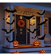 Hanging Bats Halloween Decorations Outdoor - 16 Pack Glowing Eyes Large Flying Bats 5 Different S...