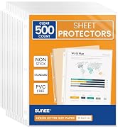 SUNEE Sheet Protectors 500 Packs for 3 Ring Binder, PVC-Free Clear Page Protectors 8.5x11 Inches ...