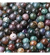 LAIDANLA Indian Agate 8mm Natural Stone Beads Round Loose Gemstone Stone Beads for DIY Bracelet N...