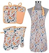 Alselo Oven Mitts and Pot Holders with Chef Apron,Set of 5 Heat Resistant Kitchen Gloves and Sili...