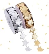 TONIFUL 2 Rolls 5/8 Inch Christmas Ribbons - Gold & Silver Stars Trim Ribbons for Christmas Tree,...