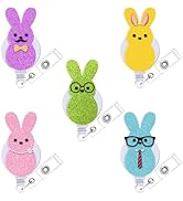 Cosmisun Easter Bunny Badge Reel - 5 Pcs Rabbits Badge Reels Retractable Holiday Badge Holder wit...