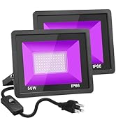 GANGZHIZI 50W Black Light, 2Pack LED Blacklight Flood Light with Plug and Switch, IP66 Waterproof...