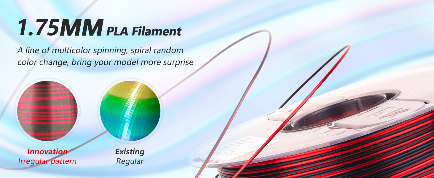Silk PLA 3D Printer Filament, Shiny Multicolor Rainbow PLA Filament 1.75mm