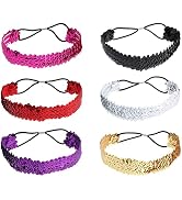 Uonlytech Sequin Headbands for Women and Girls - 6pcs Stretch Elastic Bling Glitter Non Slip Spor...
