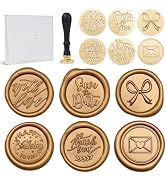 UNIQOOO 6 Pcs Wax Seal Stamp Set, Blessing Sealing Stamper Kit, Wooden Handle with Brass Head for...